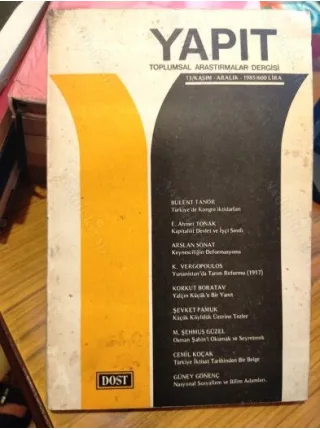 YAPIT Sayı 13 - Kasım Aralık 1985 * Bülent Tanör,Korkut Boratav,Şevket Pamuk,Cemil Koçak,Güney Gönenç,Arslan Sonat