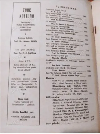 Türk Kültürü 48/1966 Dil Meselesi, Ziya Gökalp,Ülkü Birliği,Seydi(Seyitnazar),Cemal Gürsel vefatı,YIL 1965-66 Sayı 37-48 İndeks