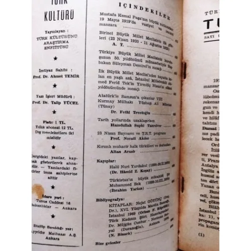 Türk Kültürü 91/1970 23 Nisan ve TRT,Tarih yollarında uzaklaşırken-Tanrıöver,İlk Meclic azası Ferid Tek,Samsuna çıkanlardan Ali Mümtaz Tünay
