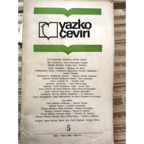 Yazko Çeviri 5/1982 Marcel Proust Dosyası, Yenilikçi Anlatının Doğuşu, Estetiğin Temel Kategorisi: İmge,Zeyyat Selimoğlu,Nabokov,Çeviri Konuşmaları