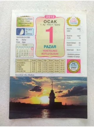1 Ocak 2012 Vasif Ülkü Renkli Takvim yaprağı / Yavrunuza isim Kız Bahar Erkek Alper / Kuşe Kağıt / Doğum-Özel gün hediyesi