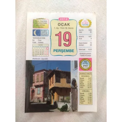 19 Ocak 2012 Vasif Ülkü Renkli Takvim yaprağı / Yavrunuza isim Kız Pınar Erkek Gültekin / Kuşe Kağıt / Doğum-Özel gün hediyesi
