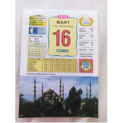 16 Mart 2012 Vasif Ülkü Renkli Takvim yaprağı / Yavrunuza isim Kız Aysel Erkek Korcan / Kuşe Kağıt / Doğum-Özel gün hediyesi