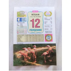 12 Nisan 2012 Vasif Ülkü Renkli Takvim yaprağı / Yavrunuza isim Kız Gönül Erkek Cenap / Kuşe Kağıt / Doğum-Özel gün hediyesi