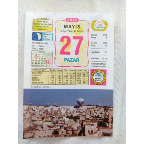27 Mayıs 2012 Vasif Ülkü Renkli Takvim yaprağı / Yavrunuza isim Kız Evrim Erkek Nezih / Kuşe Kağıt / Doğum-Özel gün hediyesi
