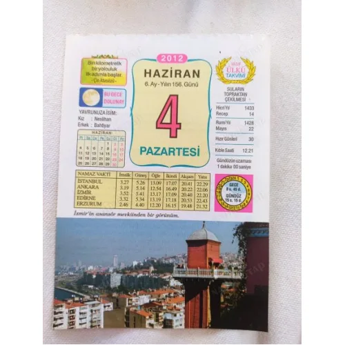 4 Haziran 2012 Vasif Ülkü Renkli Takvim yaprağı / Yavrunuza isim Kız Neslihan Erkek Bahtiyar / Kuşe Kağıt / Doğum-Özel gün hediyesi