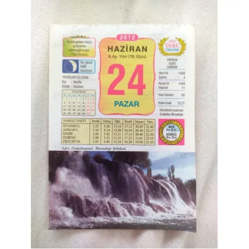 24 Haziran 2012 Vasif Ülkü Renkli Takvim yaprağı / Yavrunuza isim Kız Nazife Erkek Baskan / Kuşe Kağıt / Doğum-Özel gün hediyesi