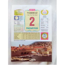 2 Temmuz 2012 Vasif Ülkü Renkli Takvim yaprağı / Yavrunuza isim Kız Aygün Erkek Çetiner / Kuşe Kağıt / Doğum-Özel gün hediyesi