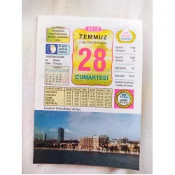 28 Temmuz 2012 Vasif Ülkü Renkli Takvim yaprağı / Yavrunuza isim Kız Binnaz Erkek Yılmazer / Kuşe Kağıt / Doğum-Özel gün hediyesi