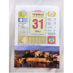 31 Temmuz 2012 Vasif Ülkü Renkli Takvim yaprağı / Yavrunuza isim Kız Fisün Erkek Eyüp / Kuşe Kağıt / Doğum-Özel gün hediyesi