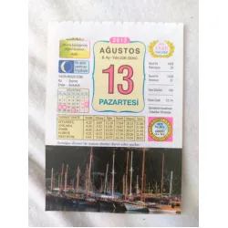 13 Ağustos 2012 Vasif Ülkü Renkli Takvim yaprağı / Yavrunuza isim Kız Şeyma Erkek Abdullah / Kuşe Kağıt / Doğum-Özel gün hediyesi