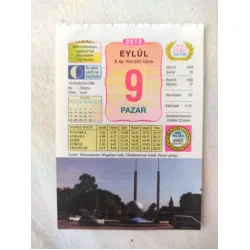 9 Eylül 2012 Vasif Ülkü Renkli Takvim yaprağı / Yavrunuza isim Kız Züleyha Erkek Yusuf / Kuşe Kağıt / Doğum-Özel gün hediyesi