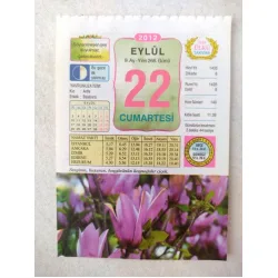 22 Eylül 2012 Vasif Ülkü Renkli Takvim yaprağı / Yavrunuza isim Kız Arife Erkek Baybora / Kuşe Kağıt / Doğum-Özel gün hediyesi