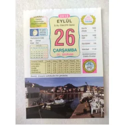 26 Eylül 2012 Vasif Ülkü Renkli Takvim yaprağı / Yavrunuza isim Kız Sercan Erkek Zikri / Kuşe Kağıt / Doğum-Özel gün hediyesi