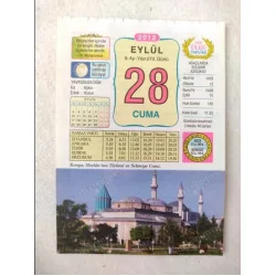 28 Eylül 2012 Vasif Ülkü Renkli Takvim yaprağı / Yavrunuza isim Kız Aşkın Erkek Hulusi / Kuşe Kağıt / Doğum-Özel gün hediyesi