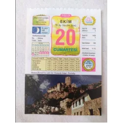 20 Ekim 2012 Vasif Ülkü Renkli Takvim yaprağı / Yavrunuza isim Kız Fehime Erkek Sezer / Kuşe Kağıt / Doğum-Özel gün hediyesi