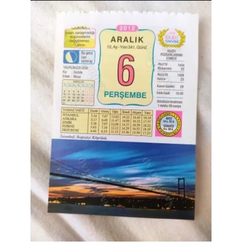 6 Aralık 2012 Vasif Ülkü Renkli Takvim yaprağı / Yavrunuza isim Kız Güzide Erkek Musa / Kuşe Kağıt / Doğum-Özel gün hediyesi