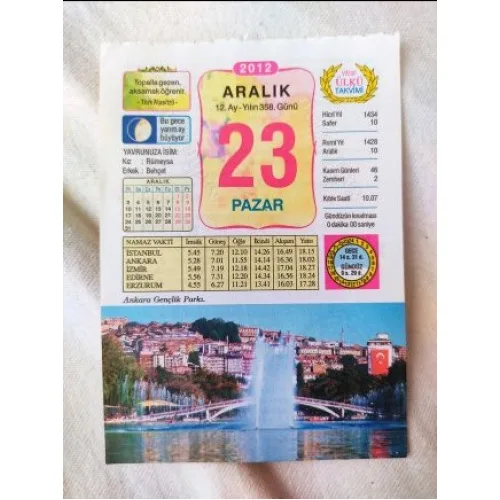 23 Aralık 2012 Vasif Ülkü Renkli Takvim yaprağı / Yavrunuza isim Kız Rümeysa Erkek Behçet / Kuşe Kağıt / Doğum-Özel gün hediyesi