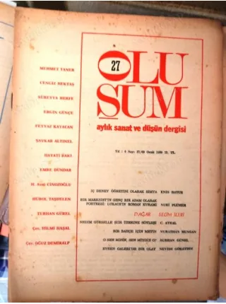 Oluşum 27/1980 Enis Batur,Murathan Mungan,Nuri Plümer,Mehmet Taner,Cengiz Bektaş,Hürol Taşdelen,Emre Dündar,Burhan Günel,Nevide Gökaydın
