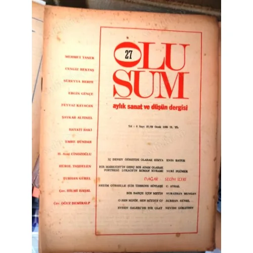 Oluşum 27/1980 Enis Batur,Murathan Mungan,Nuri Plümer,Mehmet Taner,Cengiz Bektaş,Hürol Taşdelen,Emre Dündar,Burhan Günel,Nevide Gökaydın