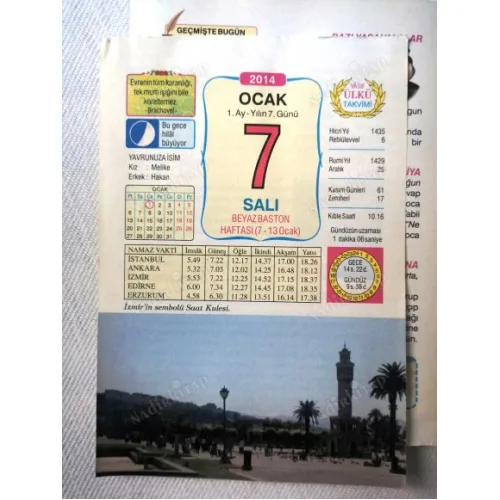 7 Ocak 2014 Ülkü Renkli Takvim yaprağı / Yavrunuza isim Kız Melike Erkek Hakan / Kuşe Kağıt / Doğum-Özel gün hediyesi