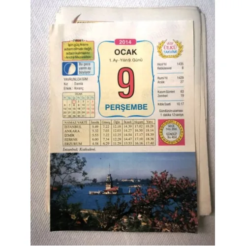 9 Ocak 2014 Ülkü Renkli Takvim yaprağı / Yavrunuza isim Kız Damla Erkek Kıvanç / Kuşe Kağıt / Doğum-Özel gün hediyesi
