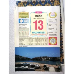 13 Ocak 2014 Ülkü Renkli Takvim yaprağı / Yavrunuza isim Kız Zerrin Erkek Selahattin / Kuşe Kağıt / Doğum-Özel gün hediyesi