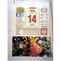 14 Ocak 2014 Ülkü Renkli Takvim yaprağı / Yavrunuza isim Kız Selmin Erkek Hayrettin / Kuşe Kağıt / Doğum-Özel gün hediyesi