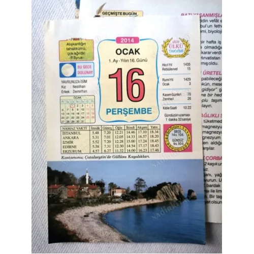 16 Ocak 2014 Ülkü Renkli Takvim yaprağı / Yavrunuza isim Kız Neslihan Erkek Demirhan / Kuşe Kağıt / Doğum-Özel gün hediyesi