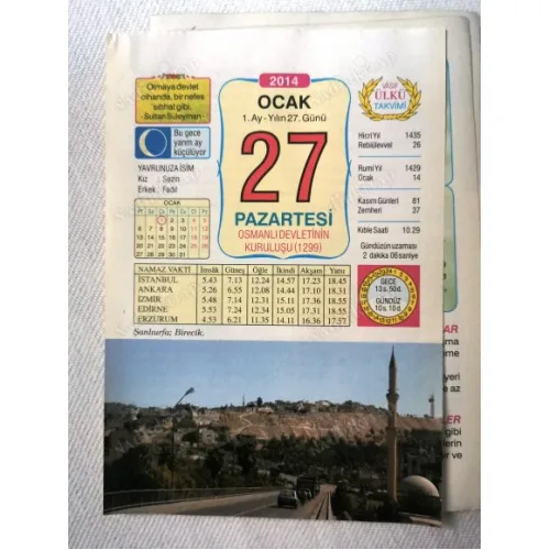 27 Ocak 2014 Ülkü Renkli Takvim yaprağı / Yavrunuza isim Kız Sezin Erkek Fadıl / Kuşe Kağıt / Doğum-Özel gün hediyesi