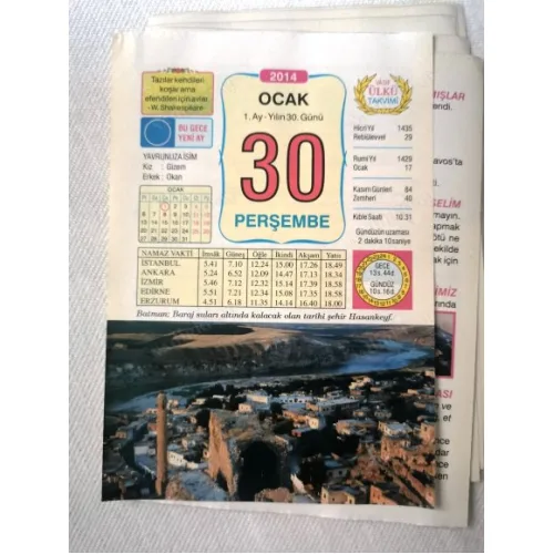 30 Ocak 2014 Ülkü Renkli Takvim yaprağı / Yavrunuza isim Kız Gizem Erkek Okan / Kuşe Kağıt / Doğum-Özel gün hediyesi
