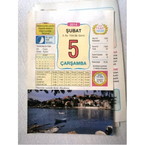5 Şubat 2014 Ülkü Renkli Takvim yaprağı / Yavrunuza isim Kız Feyza Erkek Tayfun / Kuşe Kağıt / Doğum-Özel gün hediyesi
