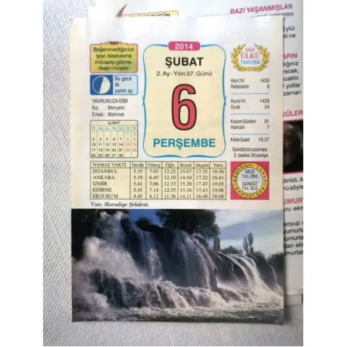 6 Şubat 2014 Ülkü Renkli Takvim yaprağı / Yavrunuza isim Kız Meryem Erkek Mehmet / Kuşe Kağıt / Doğum-Özel gün hediyesi