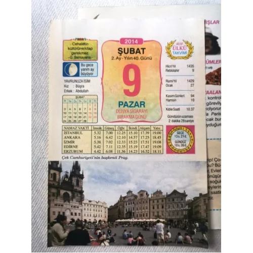 9 Şubat 2014 Ülkü Renkli Takvim yaprağı / Yavrunuza isim Kız Büşra Erkek Abdullah / Kuşe Kağıt / Doğum-Özel gün hediyesi