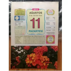 11 Ağustos 2014 Ülkü Renkli Takvim yaprağı / Yavrunuza isim Nehir Erkek Tahir / Kuşe Kağıt / Doğum-Özel gün hediyesi