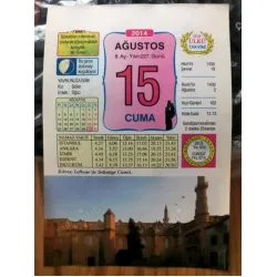 15 Ağustos 2014 Ülkü Renkli Takvim yaprağı / Yavrunuza isim Kız Güler Erkek Oğuz / Kuşe Kağıt / Doğum-Özel gün hediyesi