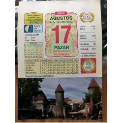 17 Ağustos 2014 Ülkü Renkli Takvim yaprağı / Yavrunuza isim Kız Zuhal Erkek Yener / Kuşe Kağıt / Doğum-Özel gün hediyesi