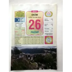 26 Ekim 2014 Ülkü Renkli Takvim yaprağı / Yavrunuza isim Kız Candan Erkek Korcan / Kuşe Kağıt / Doğum-Özel gün hediyesi