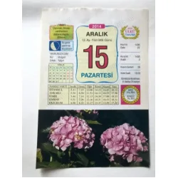 15 Aralık 2014 Ülkü Renkli Takvim yaprağı / Yavrunuza isim Kız Müjgan Erkek Yalçın / Kuşe Kağıt / Doğum-Özel gün hediyesi