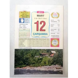 12 Mart 2014 Ülkü Renkli Takvim yaprağı / Yavrunuza isim Kız Fulya Erkek Gökhan / Kuşe Kağıt / Doğum-Özel gün hediyesi