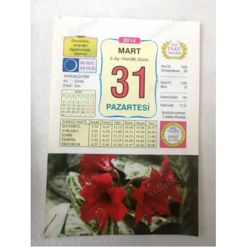 31 Mart 2014 Ülkü Renkli Takvim yaprağı / Yavrunuza isim Kız Güneş Erkek Gün / Kuşe Kağıt / Doğum-Özel gün hediyesi
