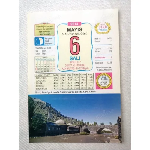 6 Mayıs 2014 Ülkü Renkli Takvim yaprağı / Yavrunuza isim Kız Esin Erkek İlker / Kuşe Kağıt / Doğum-Özel gün hediyesi