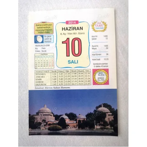 10 Haziran 2014 Ülkü Renkli Takvim yaprağı / Yavrunuza isim Kız Pelin Erkek Burak / Kuşe Kağıt / Doğum-Özel gün hediyesi