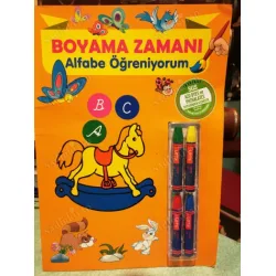 Boyama Zamanı: Alfabe Ögreniyorum (4 Pastel boya Dahil)