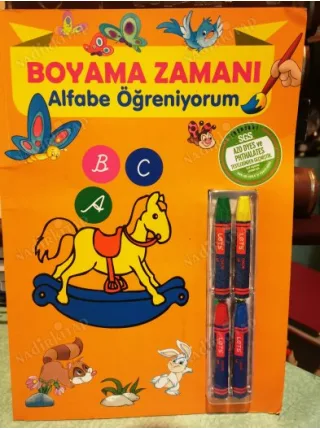 Boyama Zamanı: Alfabe Ögreniyorum (4 Pastel boya Dahil)