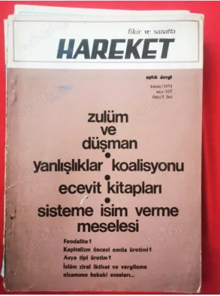Fikir ve Sanatta Hareket 107 1974 Yanlışlıklar Koalisyonu,Ecevit Kitapları,Feodalite,Zulüm ve düşman/Topçu,Tekkelerin Önemi/Kara,İslam Ekonomisi