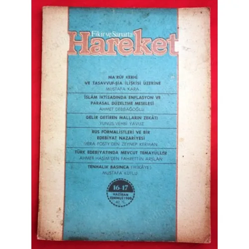 Fikir ve Sanatta Hareket 16-17/1980 Marüf Kergi ve Tasavvuf,Şia/Kara,Enflasyon ve parasal Düzeltme/Debbağoğlu,Rus formalistleri,Mevcut Temayüller