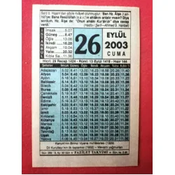 26 Eylül 2003 Fazilet Takvim Yaprağı / Doğum-Özel gün hediyesi