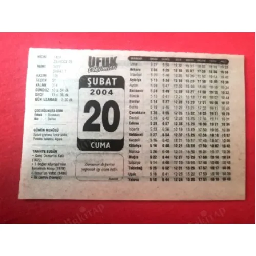 20 Şubat 2004 Ufuk Takvim Yaprağı / Doğum-Özel gün hediyesi
