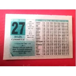 27 Eylül 2003 Semerkand Takvim Yaprağı / Doğum-Özel gün hediyesi